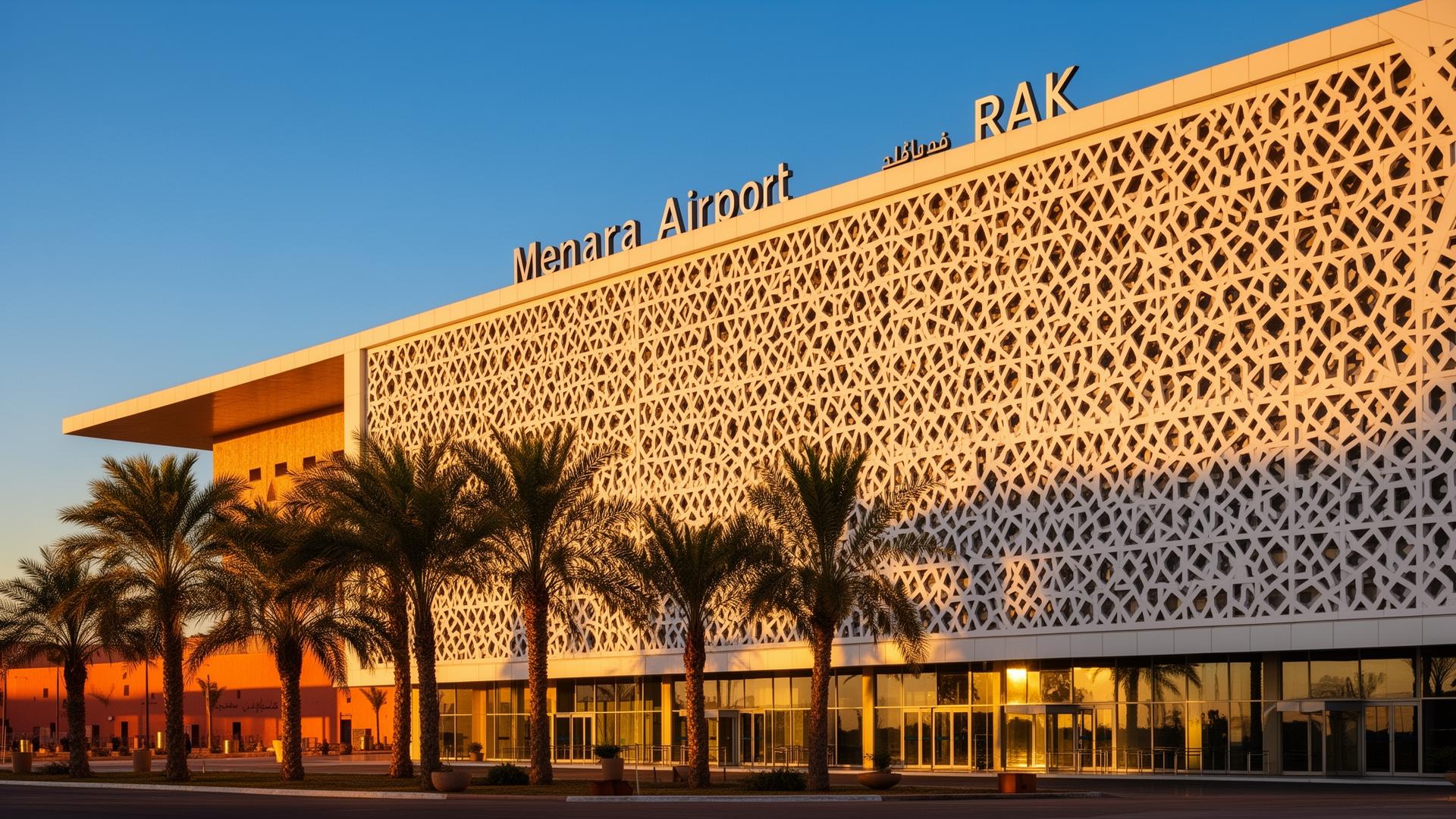 Marrakech Menara International Airport terminal with palm trees